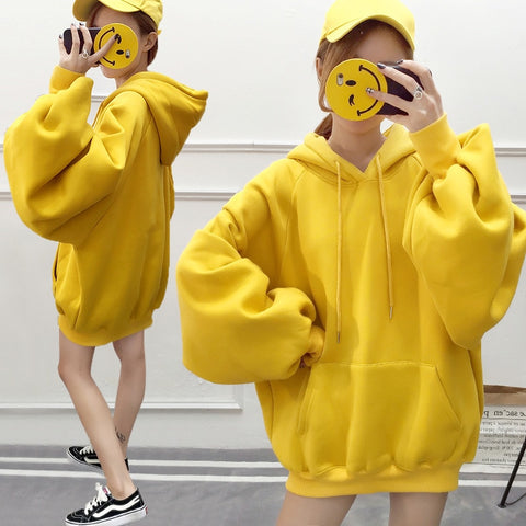 Image of chic Solid oversized hoodie women floral o-neck female autumn winter casual long sleeve pullovers hoodie sweatshirts