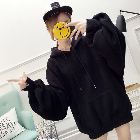Image of chic Solid oversized hoodie women floral o-neck female autumn winter casual long sleeve pullovers hoodie sweatshirts