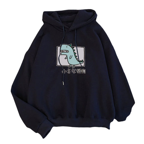 Image of Harajuku Cartoon Dinosaur Print Hoodies Women Casual Long Sleeve Loose Hooded Sweatshirt Autumn Winter Fleece Hoody Pullover Top