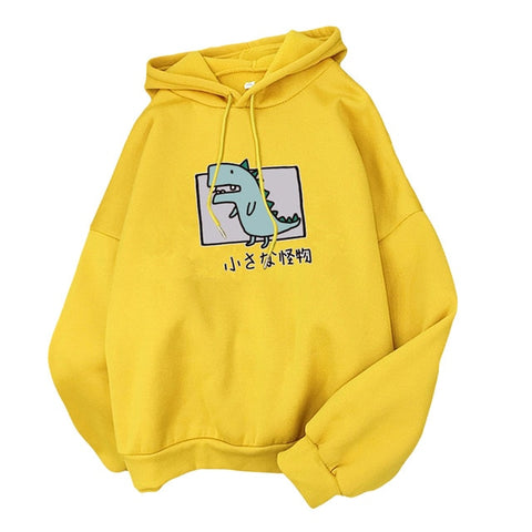Image of Harajuku Cartoon Dinosaur Print Hoodies Women Casual Long Sleeve Loose Hooded Sweatshirt Autumn Winter Fleece Hoody Pullover Top