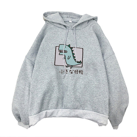 Image of Harajuku Cartoon Dinosaur Print Hoodies Women Casual Long Sleeve Loose Hooded Sweatshirt Autumn Winter Fleece Hoody Pullover Top