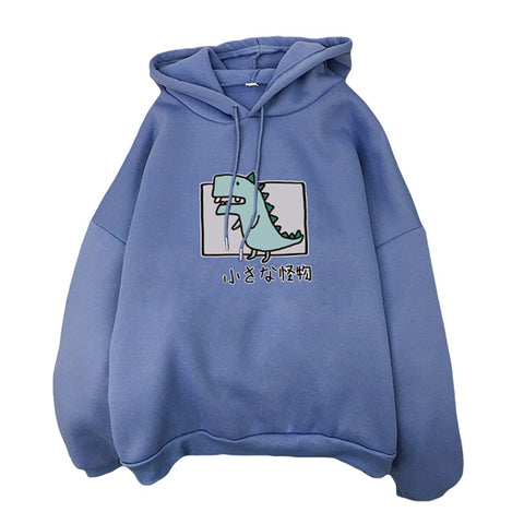 Image of Harajuku Cartoon Dinosaur Print Hoodies Women Casual Long Sleeve Loose Hooded Sweatshirt Autumn Winter Fleece Hoody Pullover Top