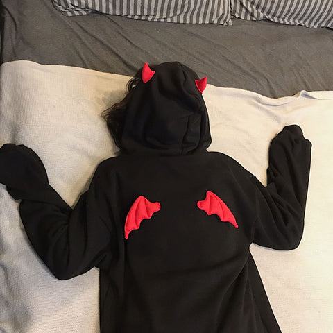 Image of Devil Horn Hoodie Streetwear Devil Hoodie Gothic Hooded Hoody Women Loose Black Hooded Pollovers Sweatshirts Oversized Harajuku