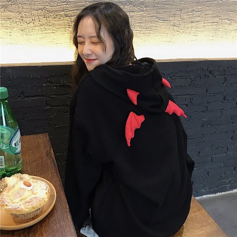 Image of Devil Horn Hoodie Streetwear Devil Hoodie Gothic Hooded Hoody Women Loose Black Hooded Pollovers Sweatshirts Oversized Harajuku