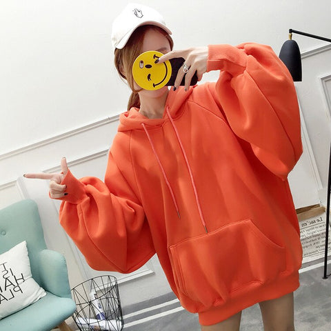 Image of chic Solid  oversized hoodie women  floral o-neck female autumn winter casual  long sleeve pullovers hoodie  sweatshirts