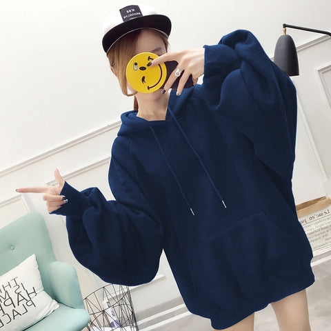 Image of chic Solid  oversized hoodie women  floral o-neck female autumn winter casual  long sleeve pullovers hoodie  sweatshirts