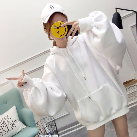 Image of chic Solid  oversized hoodie women  floral o-neck female autumn winter casual  long sleeve pullovers hoodie  sweatshirts